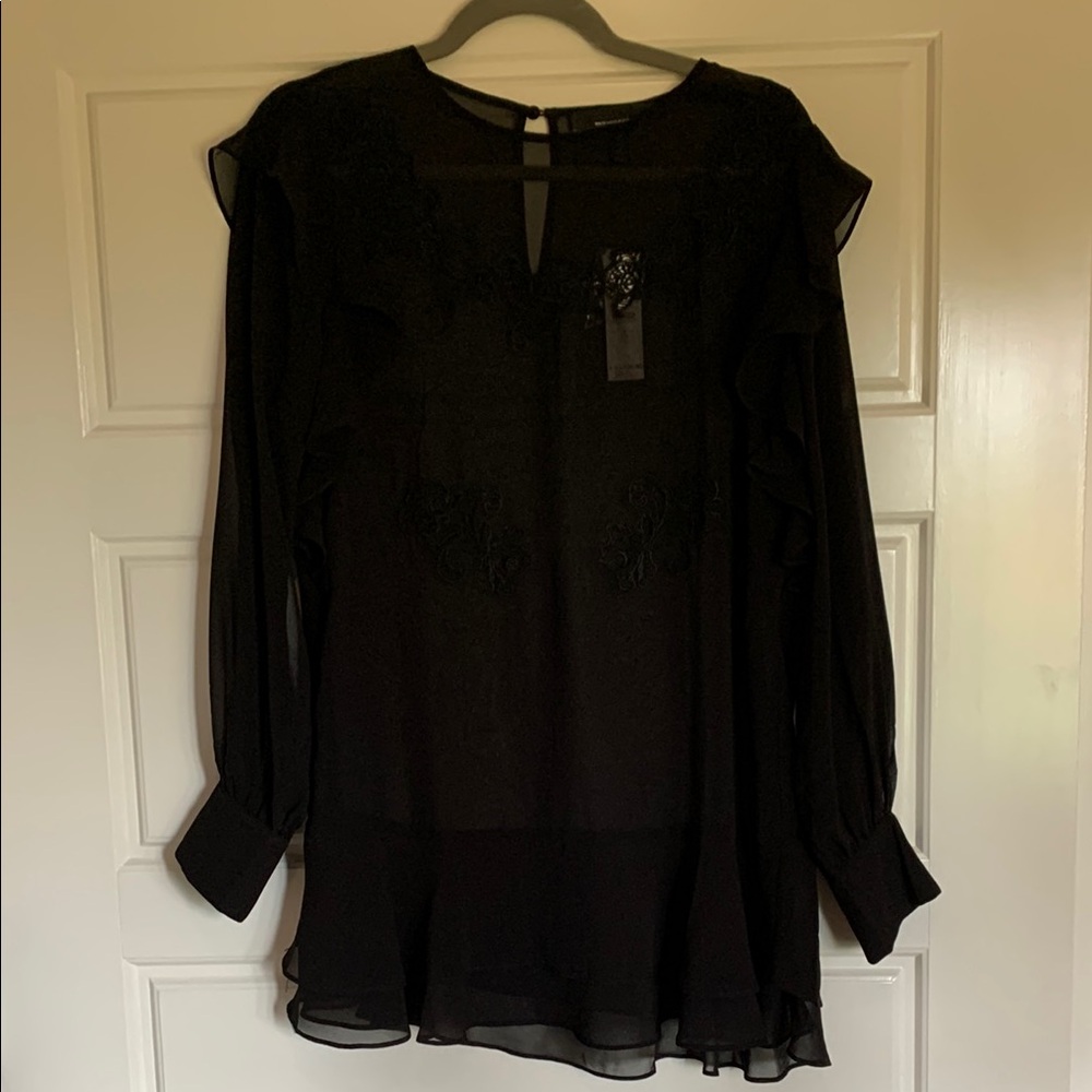 White House Black Market Sheer Black Blouse